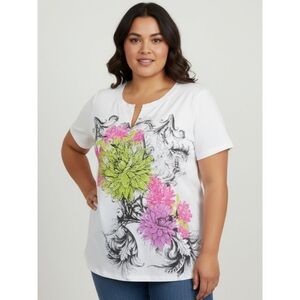 Lane Bryant Outlet Split neck Short sleeve Floral tee White Size 18/20w